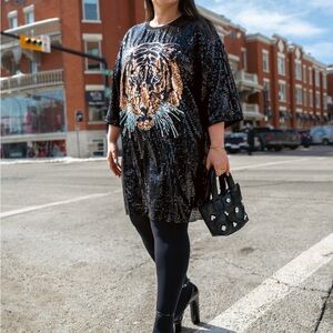 Kate Hewko — Tiger Head Sequin T-Shirt Dress